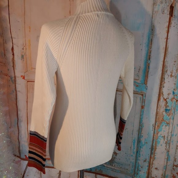 Roolee  long sleeve stretch knit sweater w cuffs/size XL /cream brown blue - Picture 3 of 5